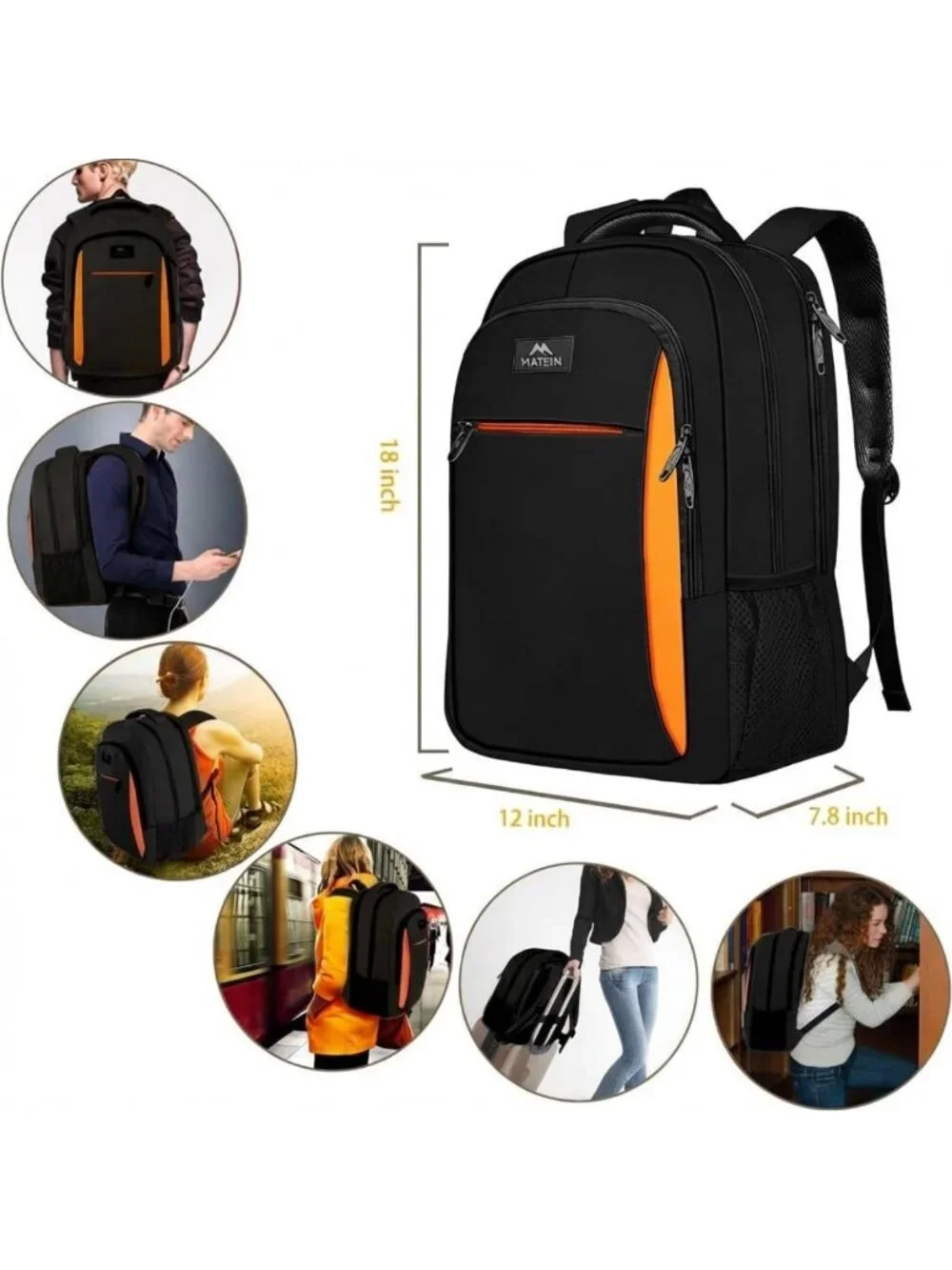 Stylish Orange Travel Backpack | Slim 15.6